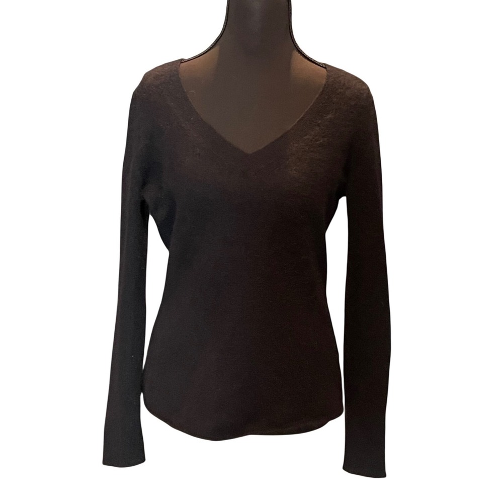 Banana Republic Black 100% Angora Rabbit Hair V-Neck Sweater Womens M Soft Fuzzy